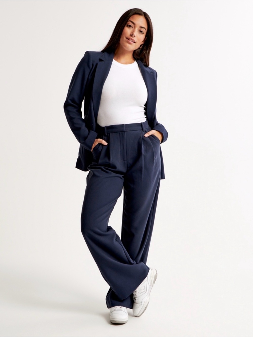 Abercrombie Sloane Ultra High Rise Tailored Wide Leg Pants Navy Size 28 Long